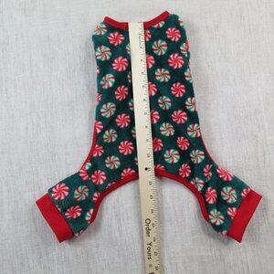 Dog Pajamas Large Red Green Christmas Peppermint Print Fleece Holiday Pet Outfit